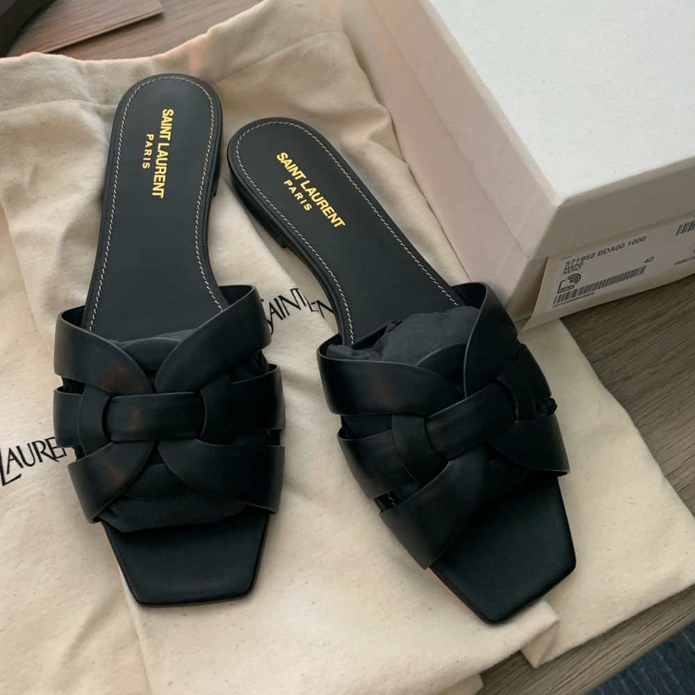 Saint Laurent Black Tribute Sandals